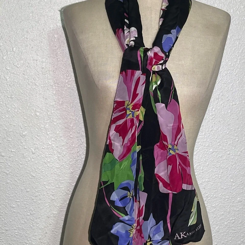 Anne Klein women’s silk Floral Black Scarf